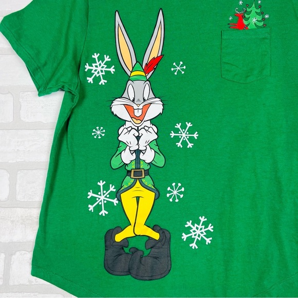 Bugs Bunny as Buddy The Elf Green Short Sleeve Pocketed T-shirt Juniors XL 15-17 - Picture 2 of 11